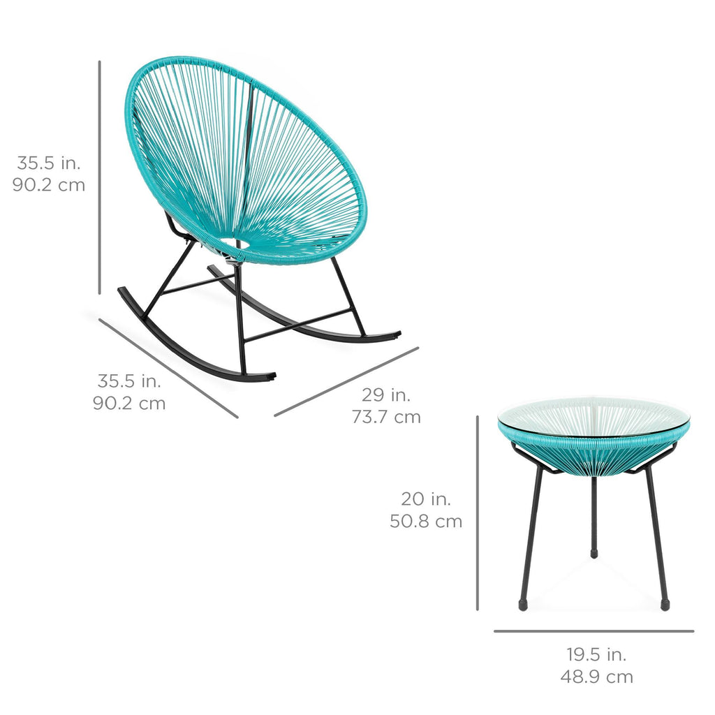 Blue 3-Piece Patio Bistro Furniture Set with Rocking Chairs and Table Q1284