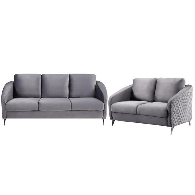 Gray Velvet Sofa & Loveseat Set, 2 Piece O78809