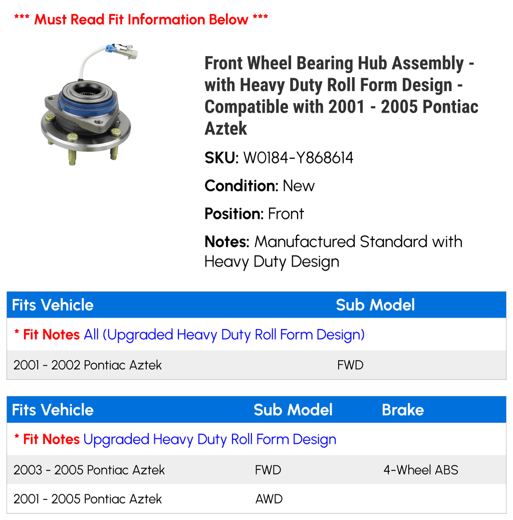 Front Wheel Bearing Hub Assembly T9187