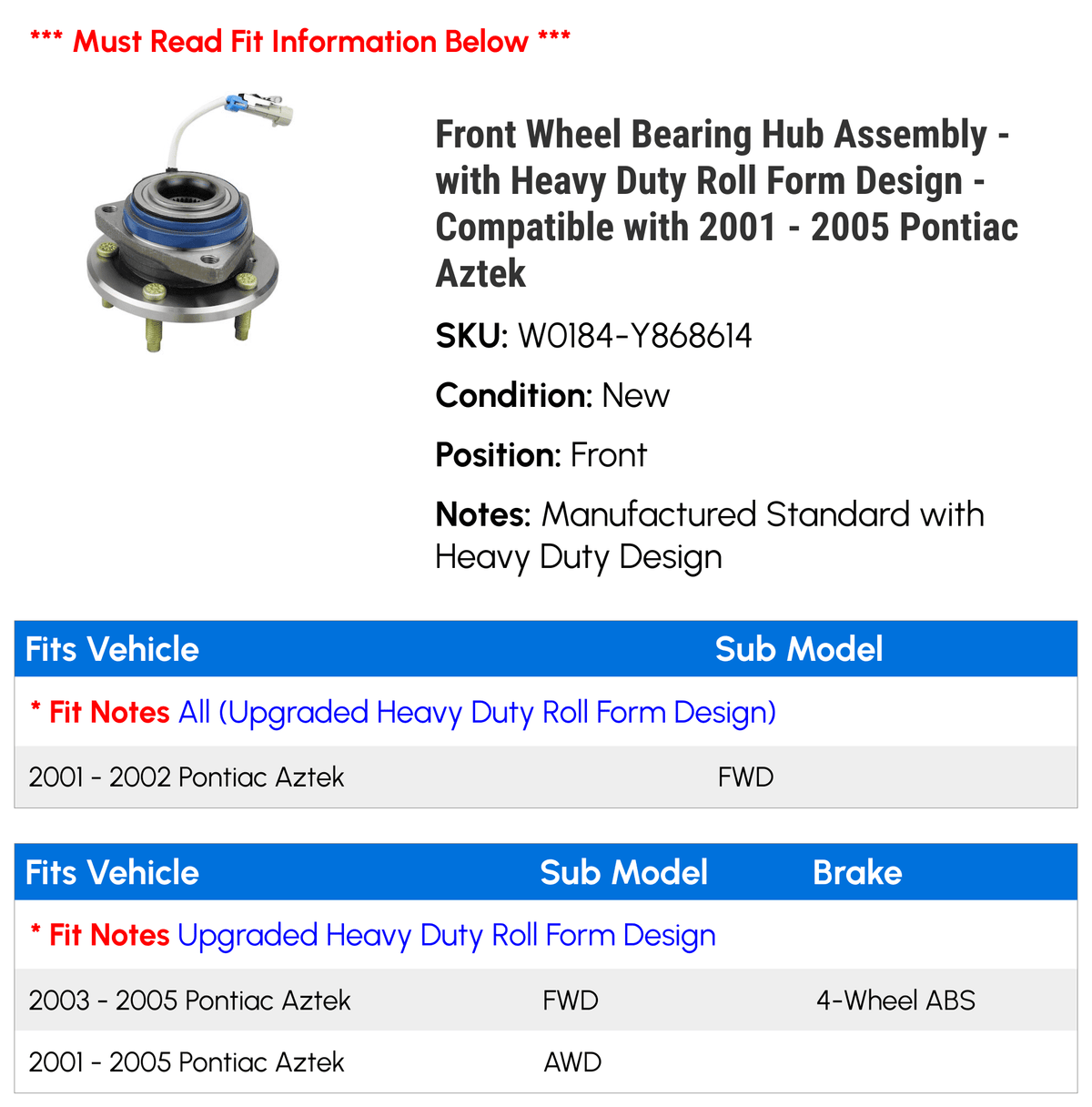 Front Wheel Bearing Hub Assembly T9187