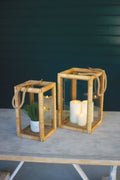 Set of Two Rectangle Rattan and Glass Lanterns Q302294