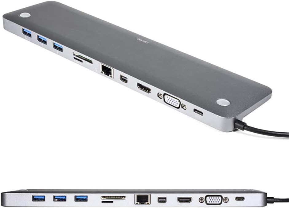 11-in-1 USB C Hub Adapter with HDMI, VGA, MiniDP, SD Card Reader, 3 x USB 3.0 Ports, Gigabit Ethernet, Headphone Jack, Gray A536108