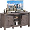 Deep Taupe Wood TV Stand with Sliding Barn Door X44938