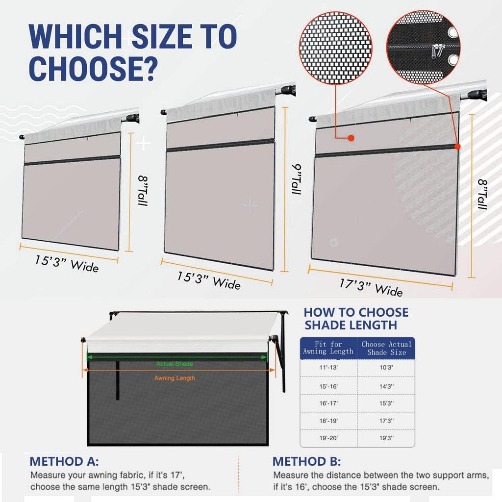 Black Mesh RV Awning Shade Screen with Zipper 15'X8' F3933