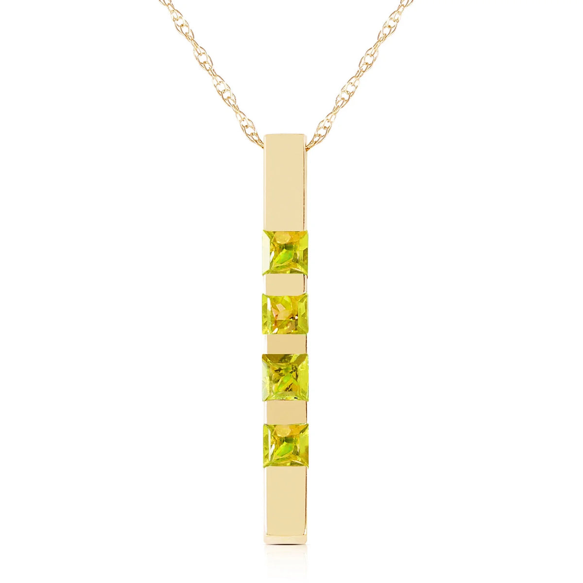 14k Yellow Gold 18" Vertical Bar Necklace with Princess-cut Natural Peridots H95365