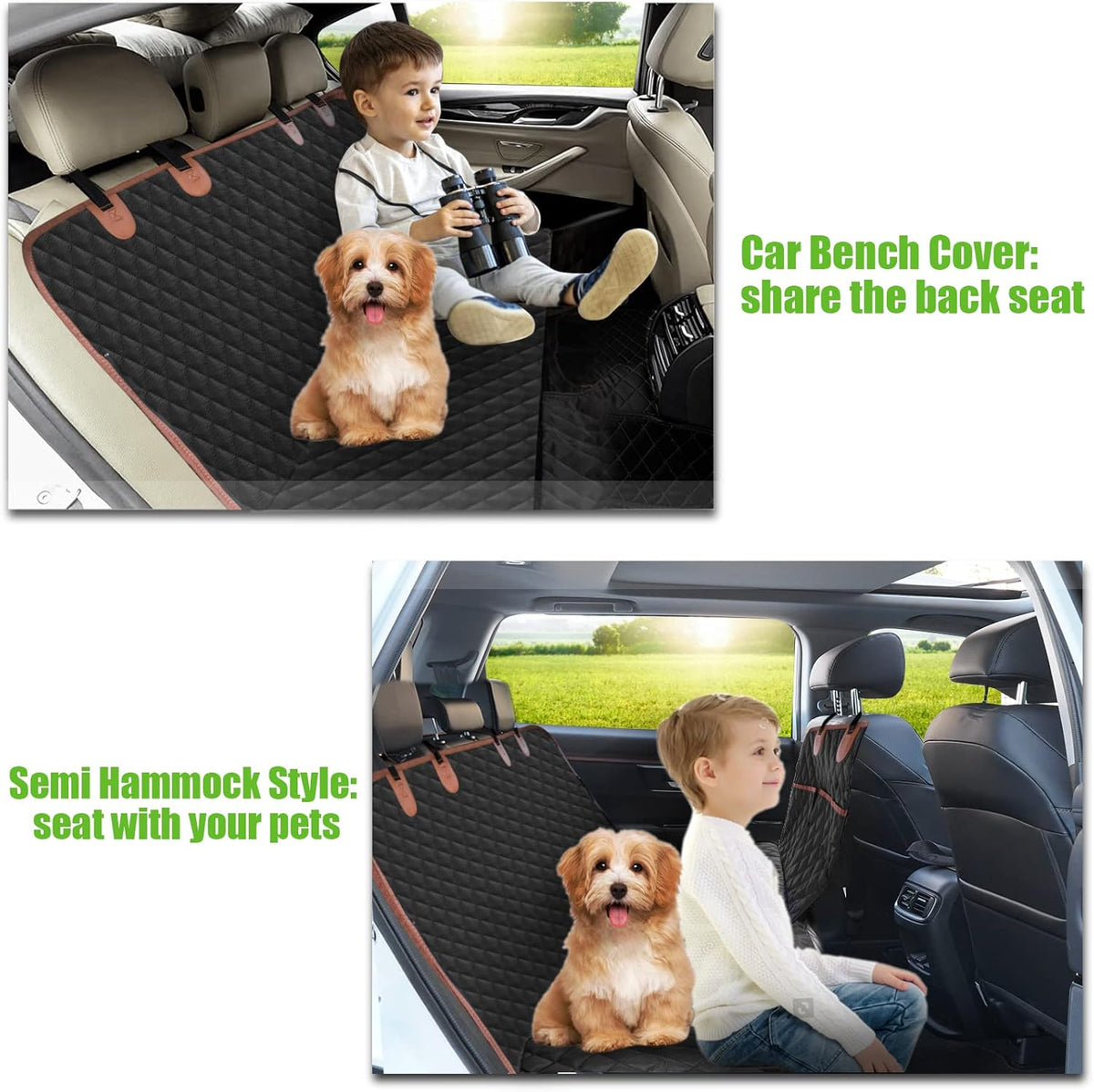 Dog Car Seat Cover Waterproof Back Seat Protector with Storage Pockets Pack of 2 I230