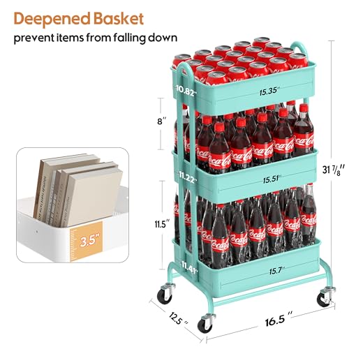 Black 3-Tier Metal Rolling Storage Cart with Lockable Wheels B30993