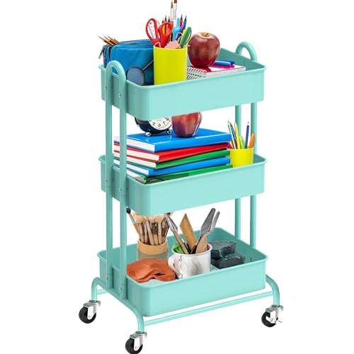 Black 3-Tier Metal Rolling Storage Cart with Lockable Wheels B30993
