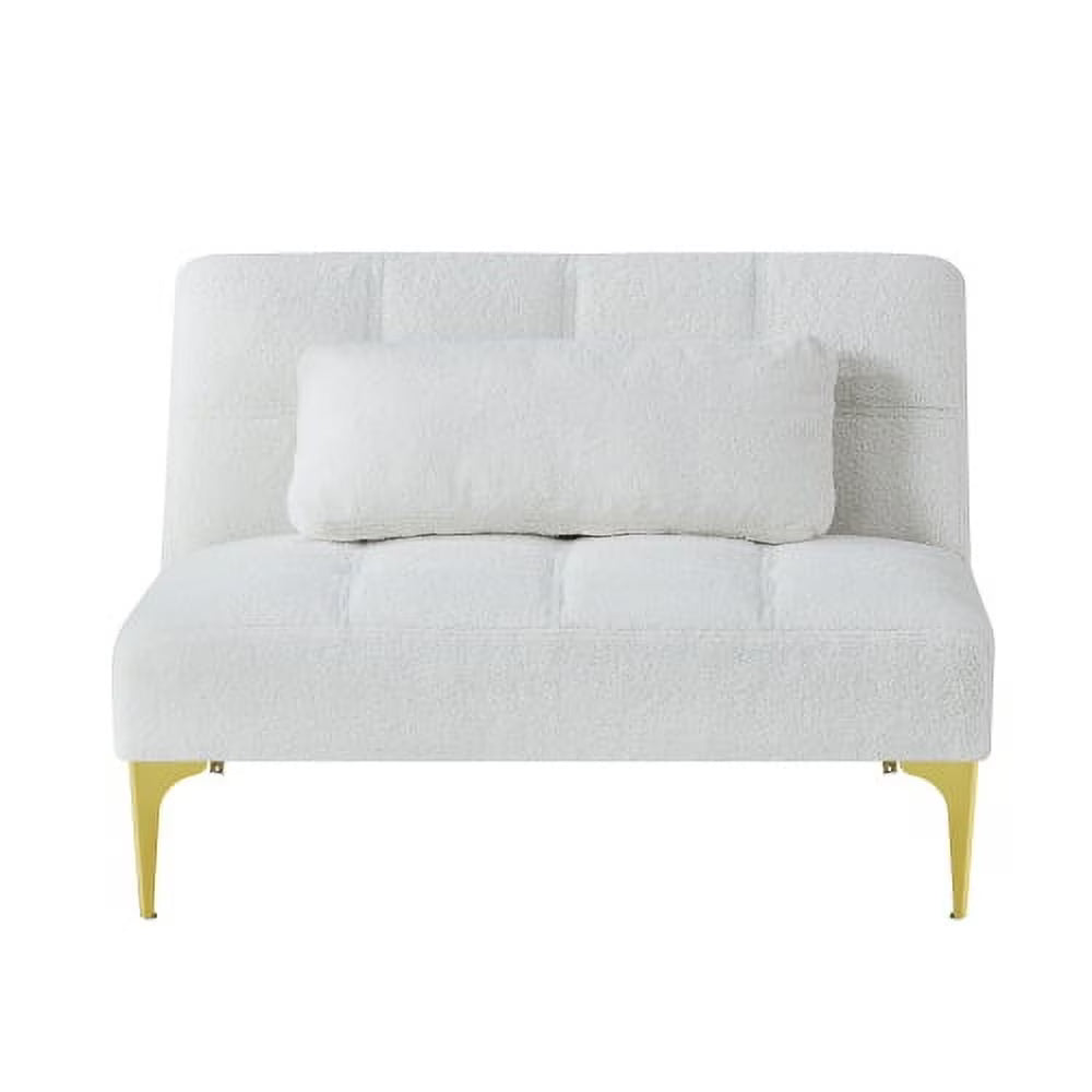 White Teddy Fabric Convertible Sofa Bed Futon with Gold Metal Legs H4477