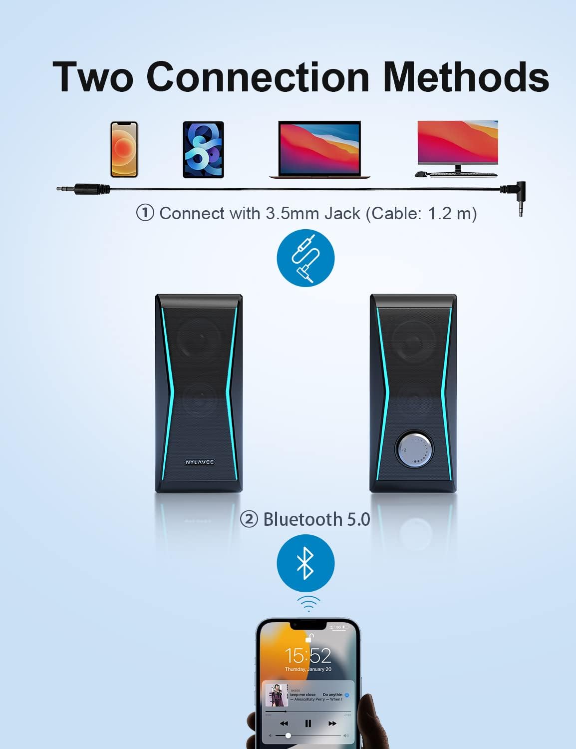 RGB Bluetooth Computer Speakers with Extra Bass, Pack of 2 I4583