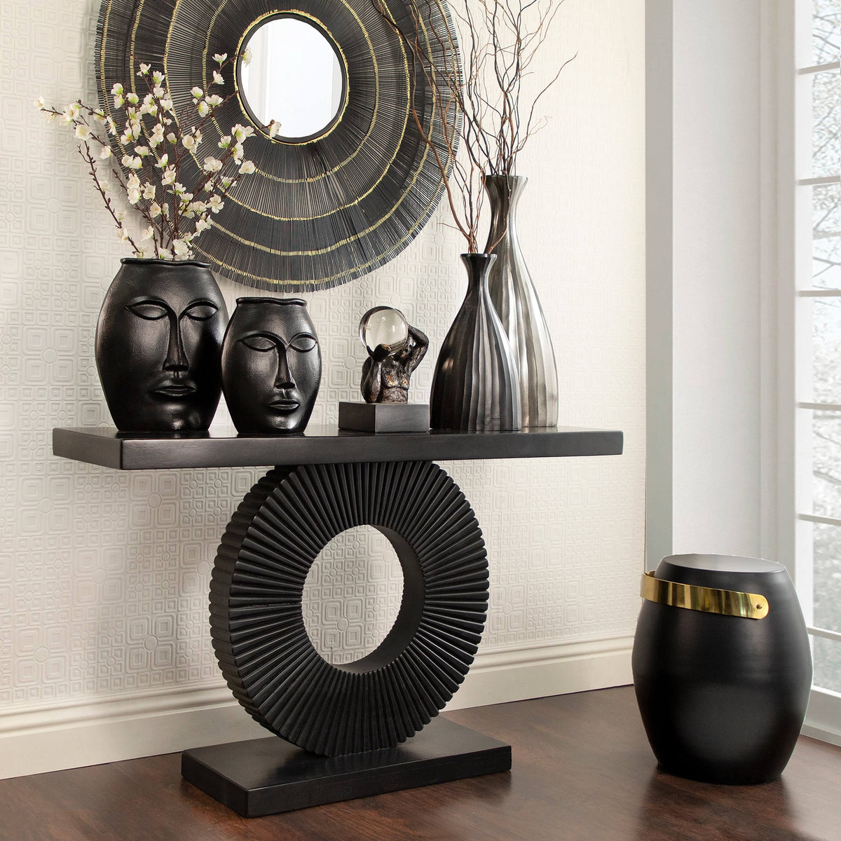 Black Metal Barrel Accent Table M59315