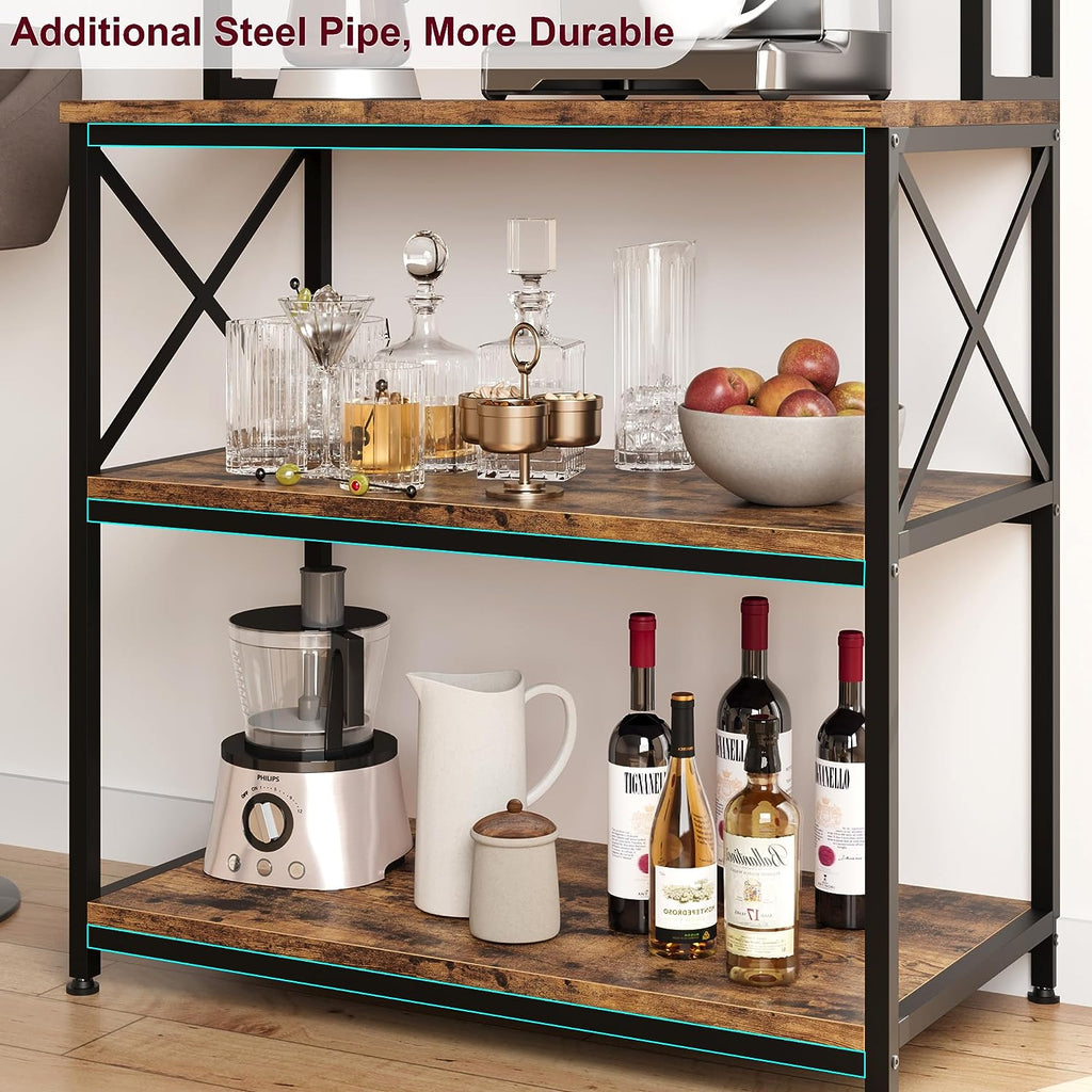 5-Tier Kitchen Utility Storage Shelf with 6 Hooks, Rustic Brown C39918
