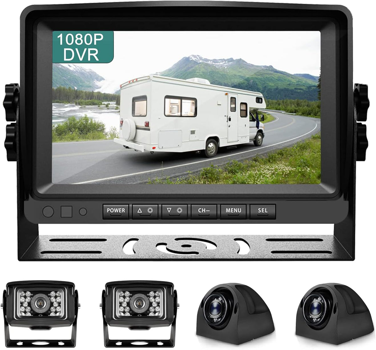 10.2 1080P Quad Split Monitor with DVR Waterproof Backup Camera System Q535