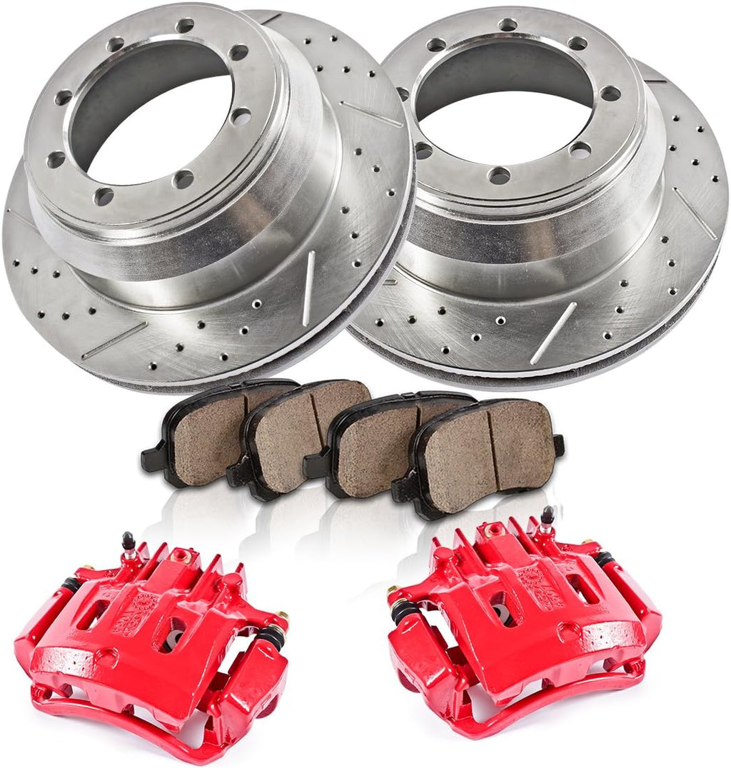 REAR Powder Coated Red Calipers 8 Lug Rotors Ceramic Pads Kit H191167