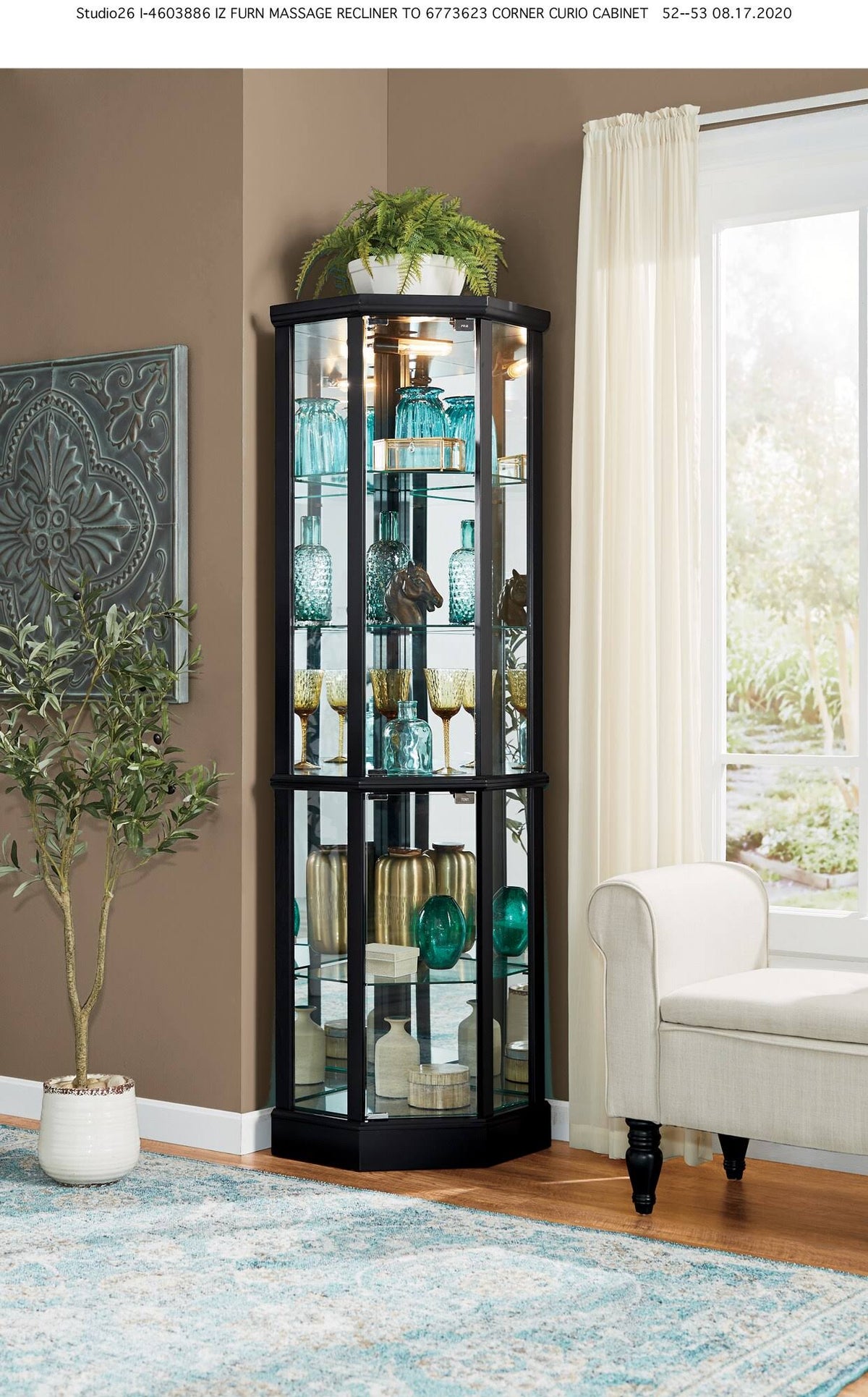 Black Lighted Corner Curio O7445