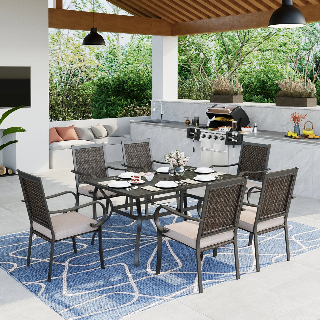 2-Piece Patio Rattan Wicker Armrest Chairs with Beige Cushion H8669