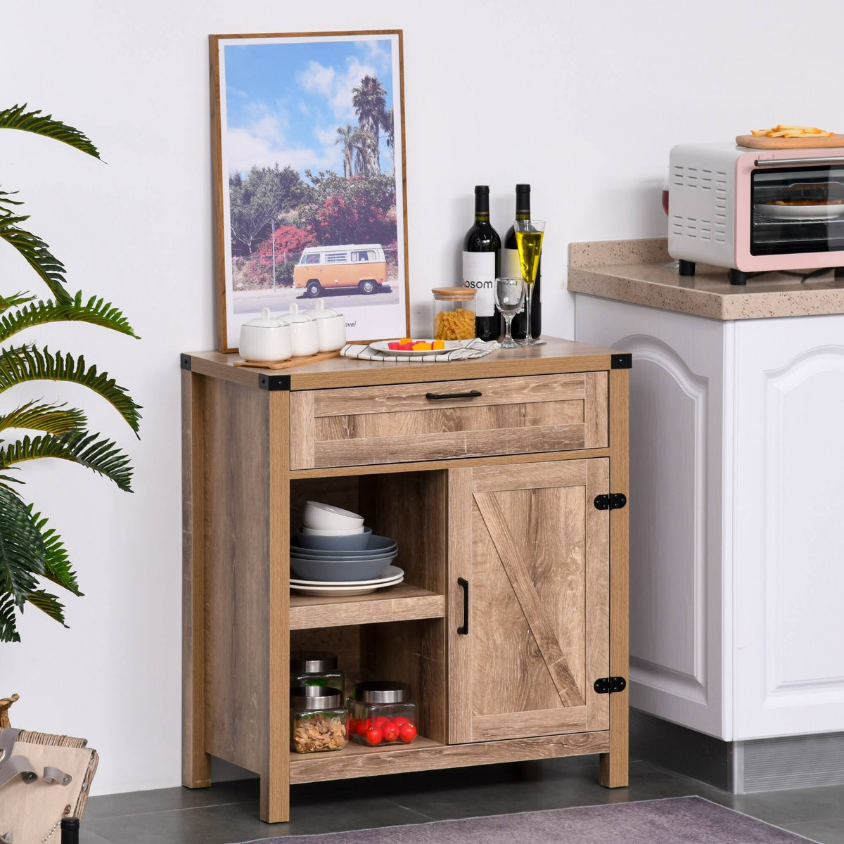 Rustic Barn Door Storage Cabinet Buffet Sideboard Light Oak J7914