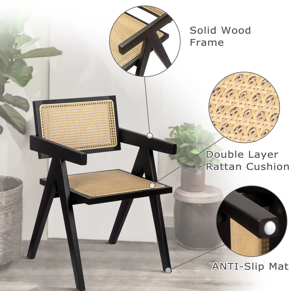 Black Rattan Dining Chair Set of 2 J65346