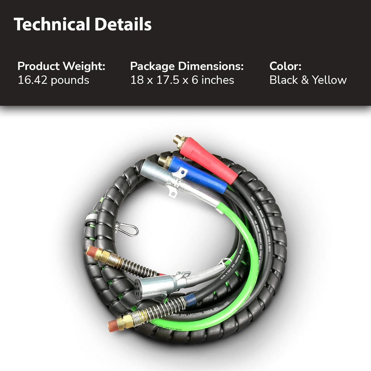 3 in 1 Spiral Wrap ABS Electrical Cord and Rubber Air Line Polyester Braided Hose Assemblies 15ft Length Wrap Set Heavy Duty 7 Way Electrical Trailer Cord L46239