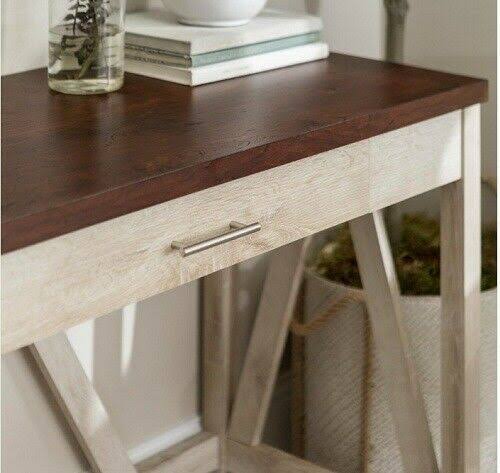 White Oak/Brown Rectangular 1-Drawer Writing Desk with Storage K19576