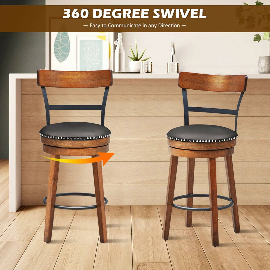 Set of 2 Swivel Counter Height Dining Chair with Rubber Wood Legs, Brown N491