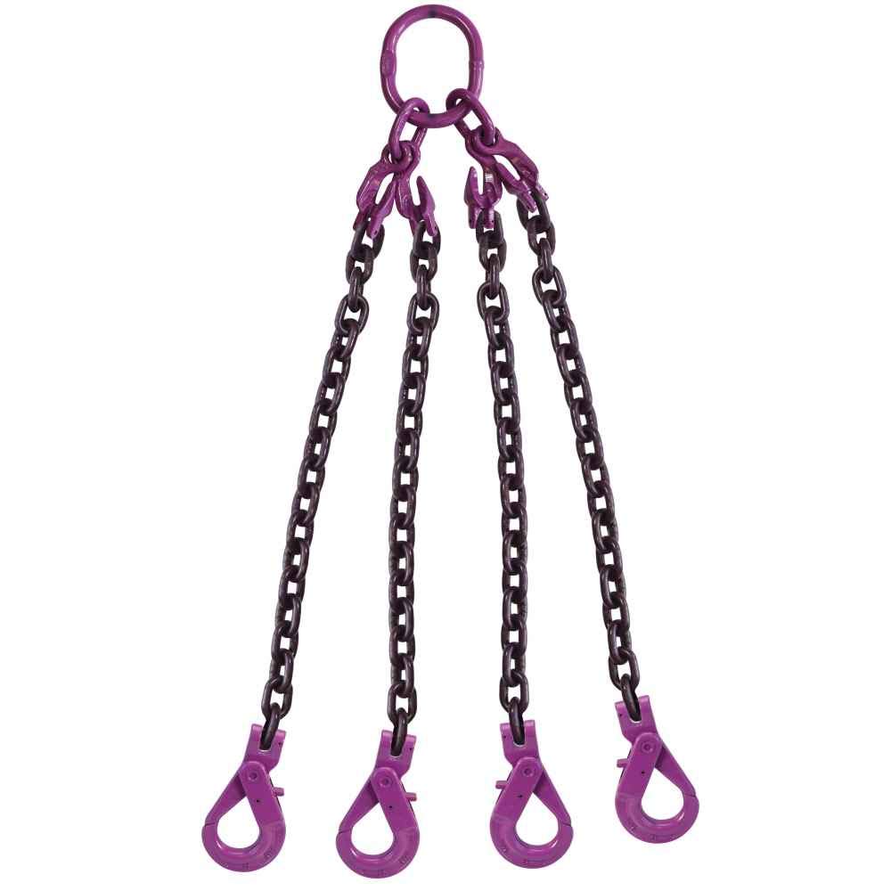 1/2 Inch x 5 Foot Adjustable 4 Leg Chain Sling with Self-Locking Hooks P2456
