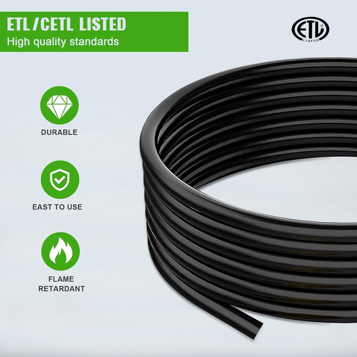 50Feet 30AMP RV Extension Cord Power Supply Cable, Heavy Duty, 10AWG/3C Gauge Wires W38209