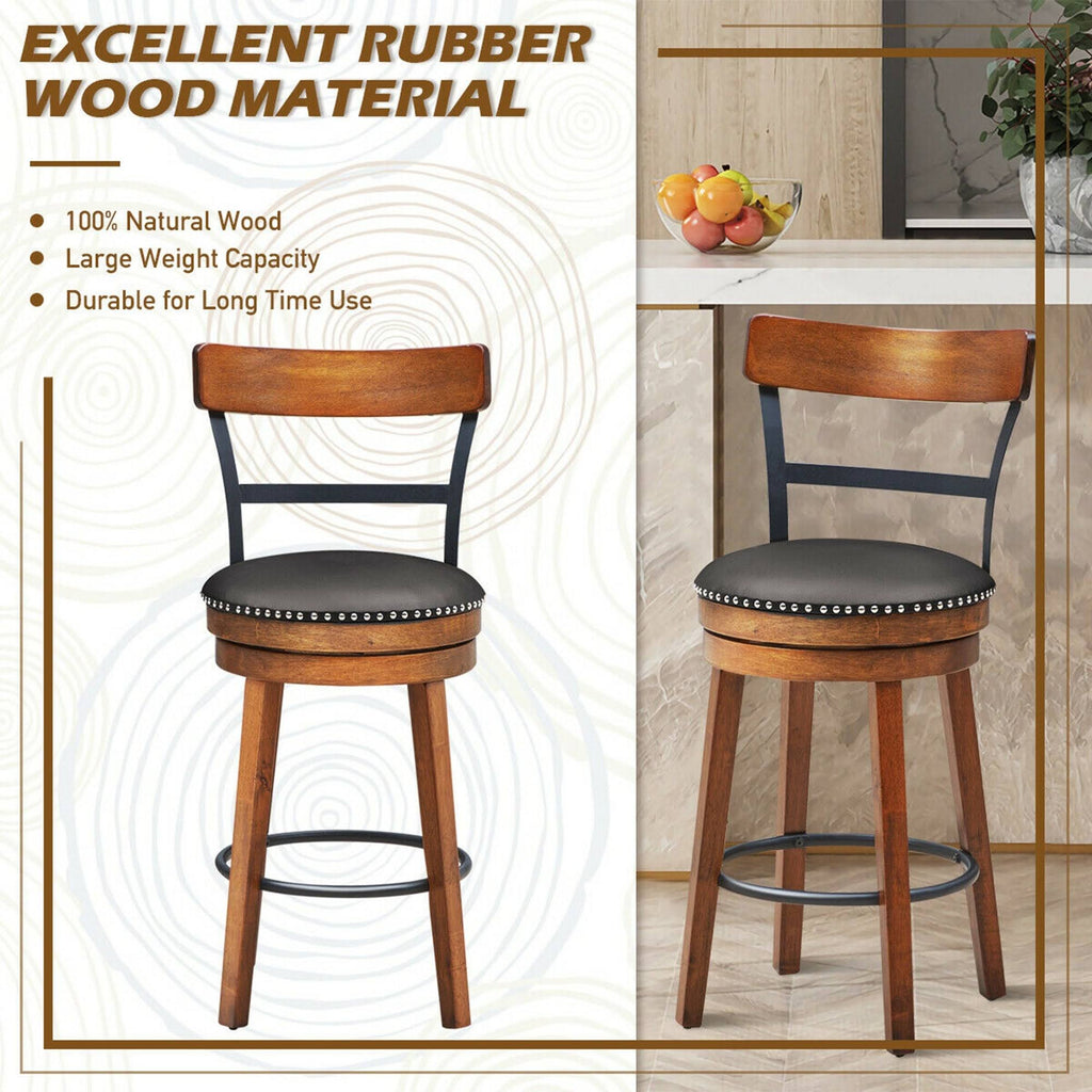 Set of 2 Swivel Counter Height Dining Chair with Rubber Wood Legs, Brown N491