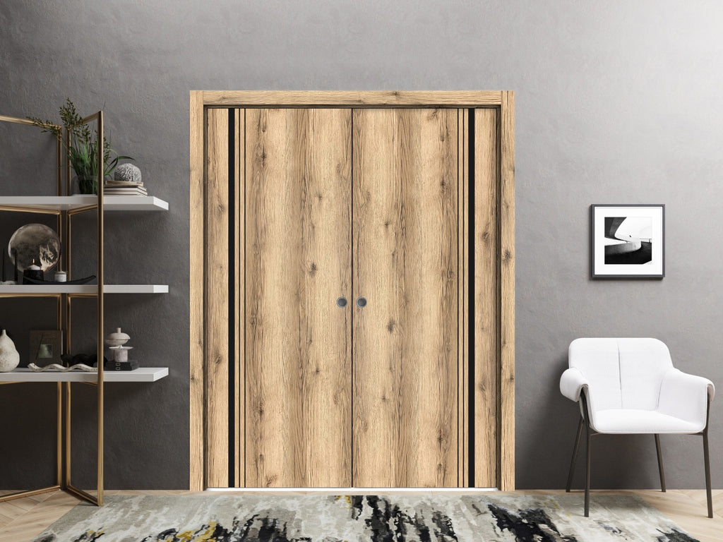 Oak Sliding French Double Pocket Doors with Frosted Glass M205583