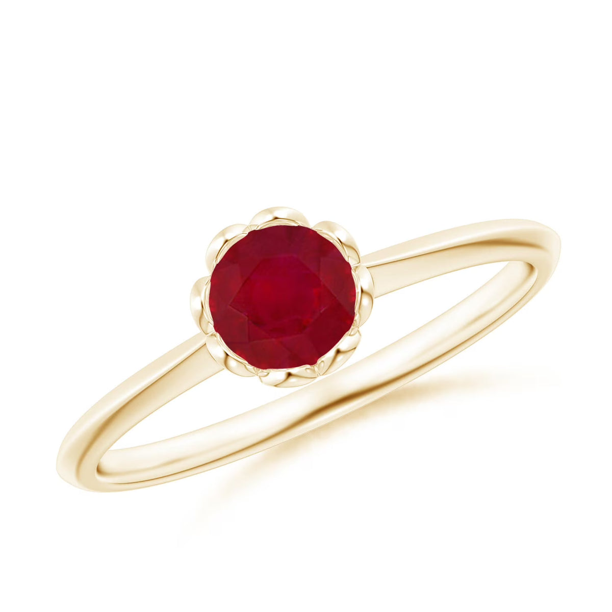 Natural Ruby Solitaire Engagement Ring in 14K Yellow Gold, Size-5 J450968