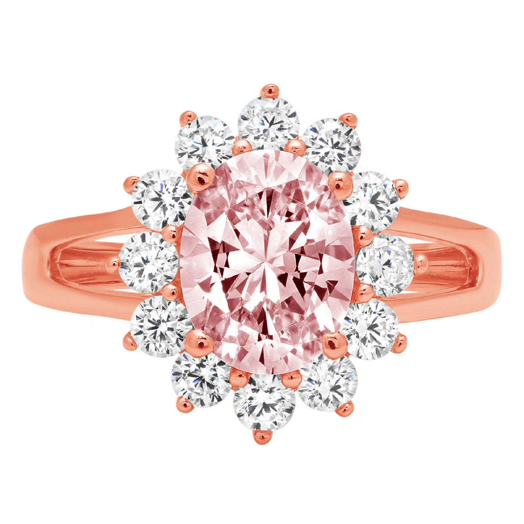 Oval Cut Pink Simulated Diamond 18k Rose Gold Halo Ring Size 9.5 V842329