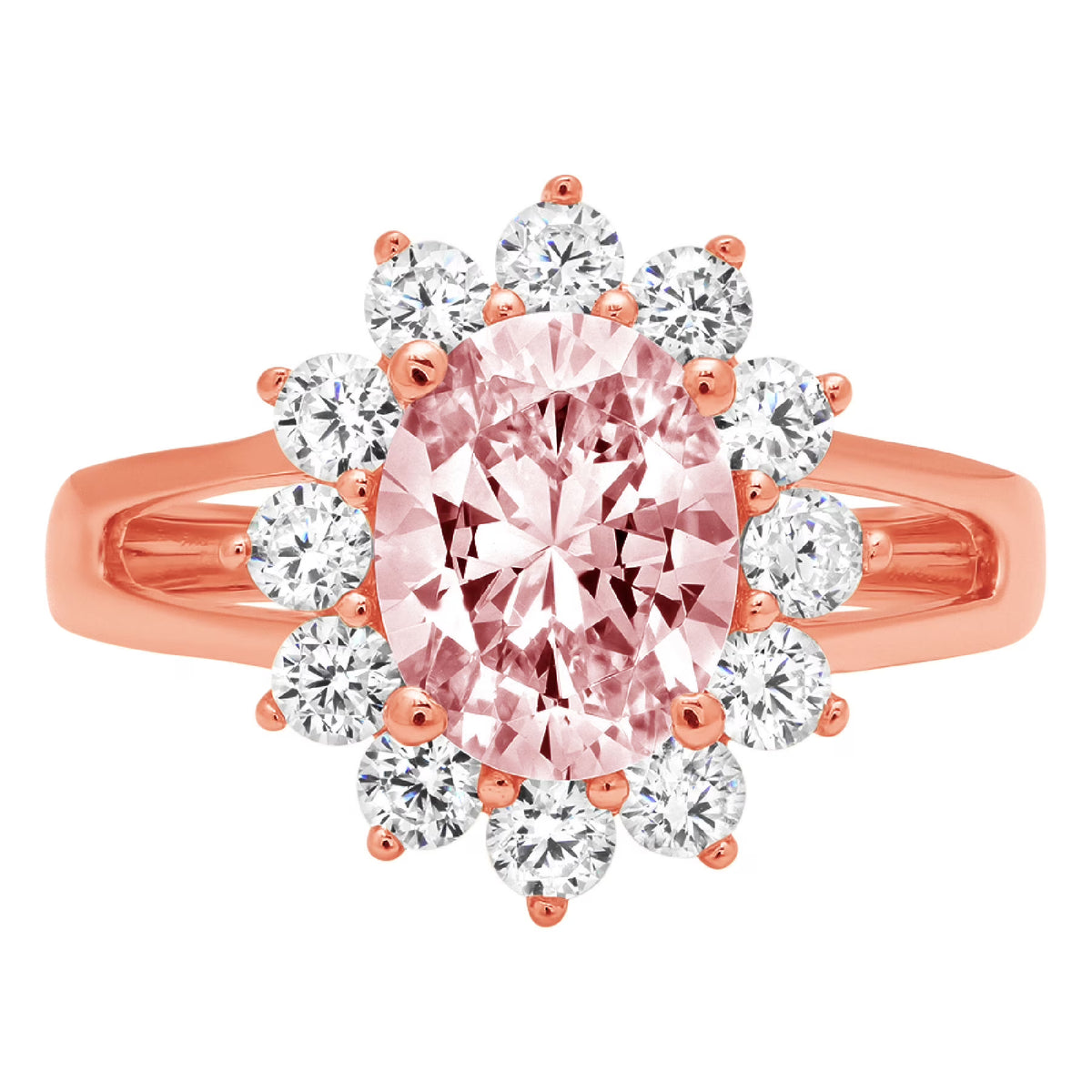 Oval Cut Pink Simulated Diamond 18k Rose Gold Halo Ring Size 9.5 V842329