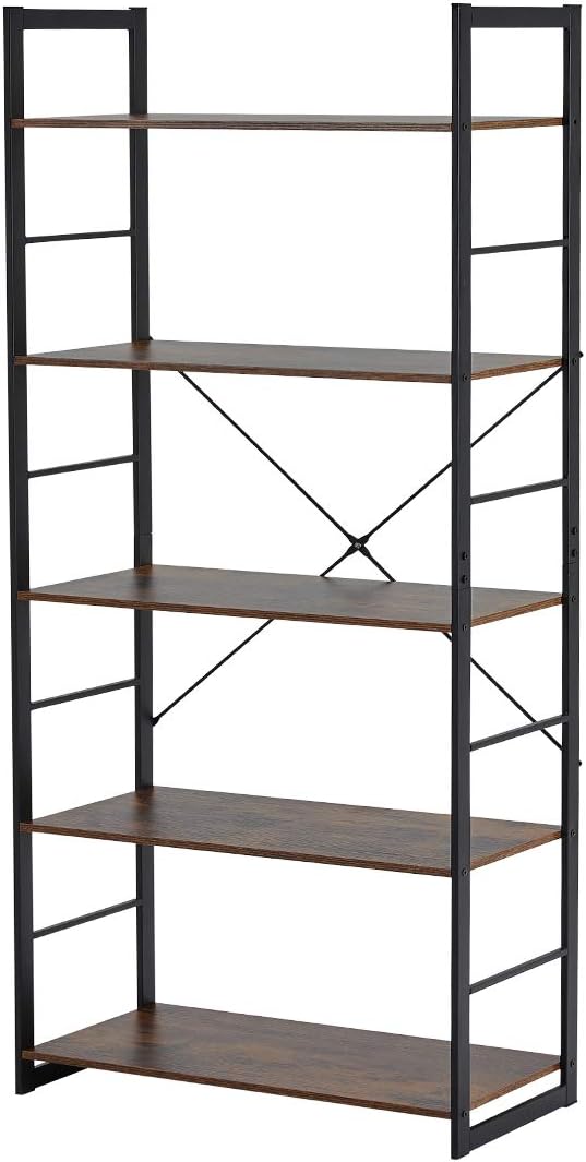 5 Tier Rustic Wood and Metal Bookshelf V773648