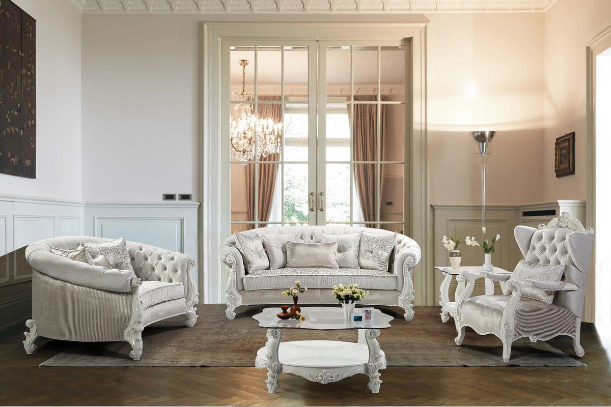 Pearl White Wood Sofa Set 3Pcs B9415