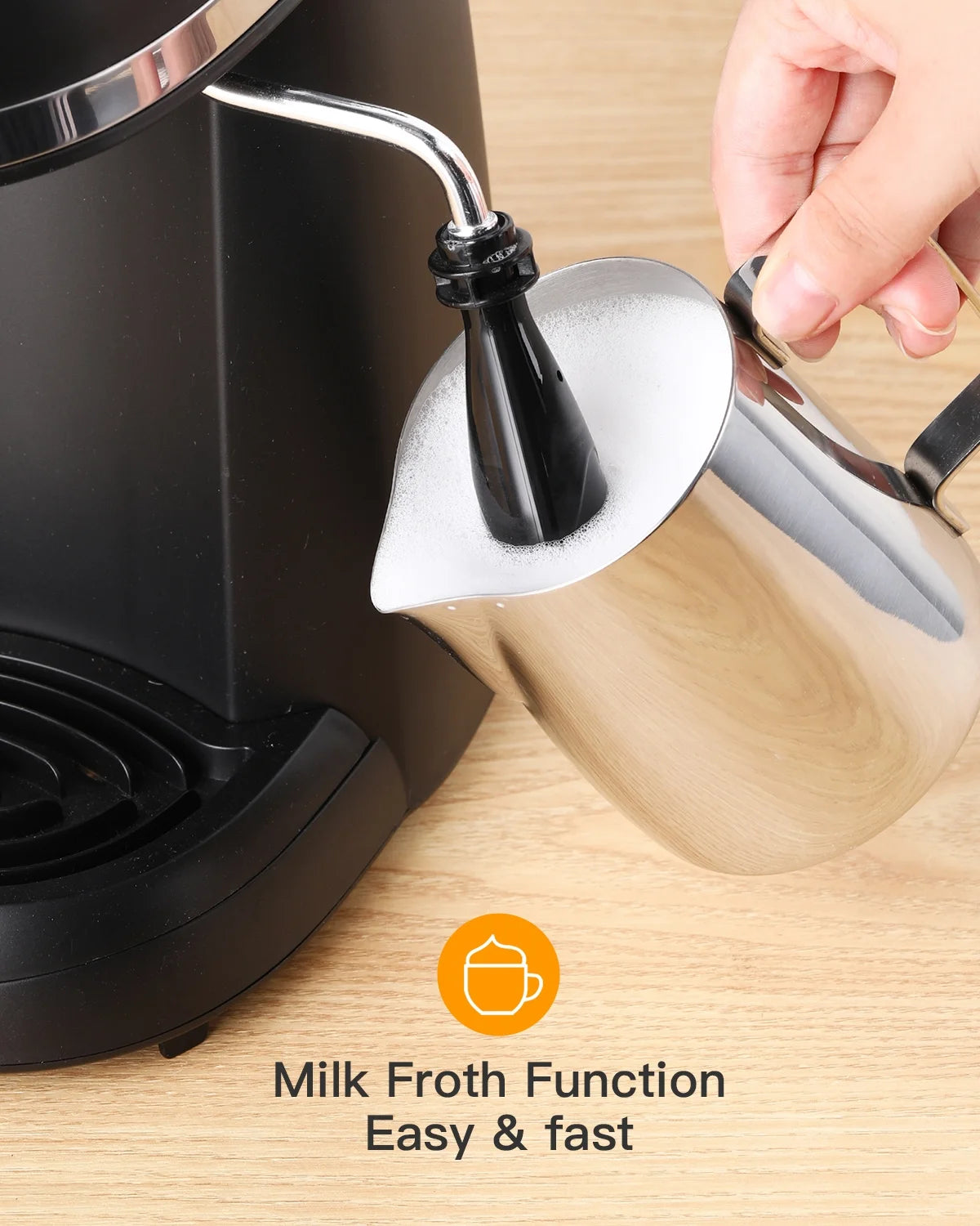 Espresso Machine with Milk Frother, 1-4 Cup Coffee Maker E242694