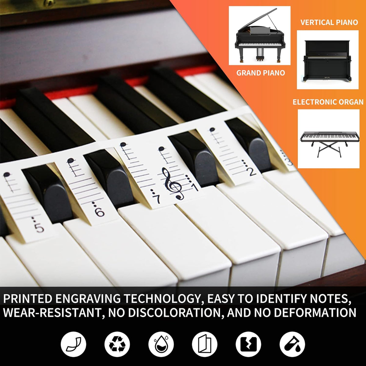 88 Key Reusable Piano Stickers S571
