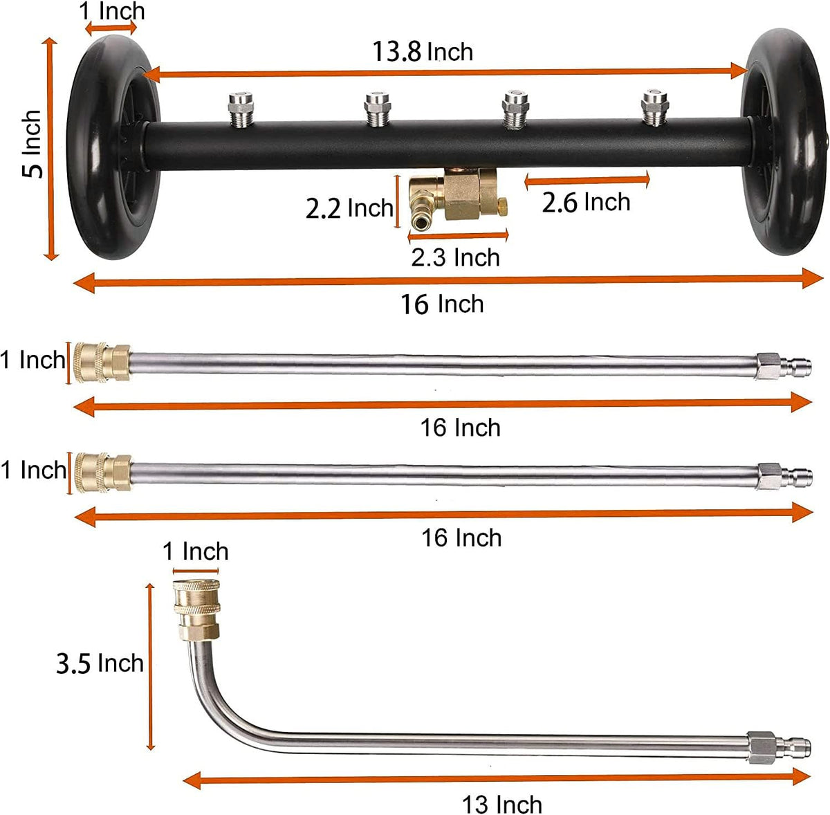 16 Inch Pressure Washer Surface Cleaner with 3 Pieces Extension Wand H596612