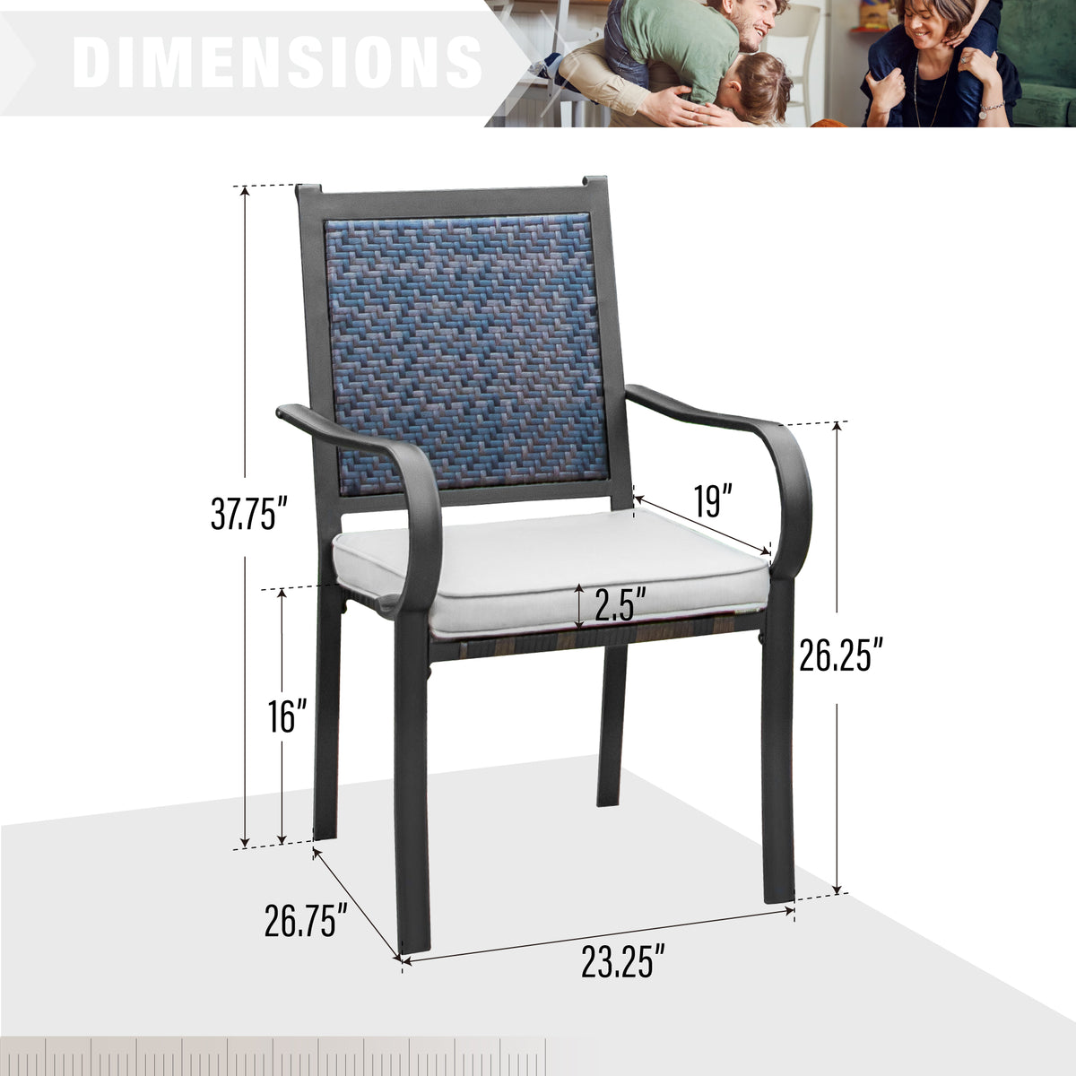2-Piece Patio Rattan Wicker Armrest Chairs with Beige Cushion H8669