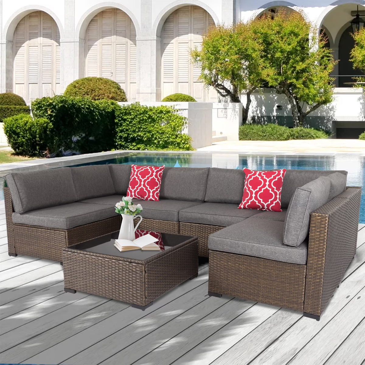 Gray Pe Wicker Rattan Patio Sofa Set L57661
