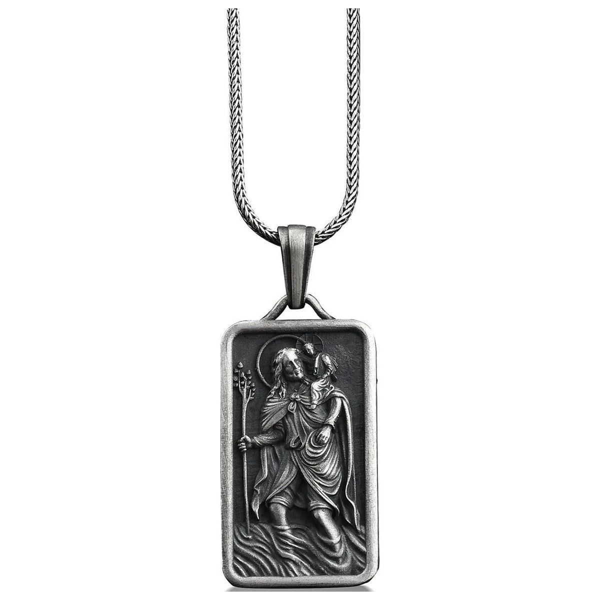 Silver St Christopher and Jesus Pendant Necklace S820379