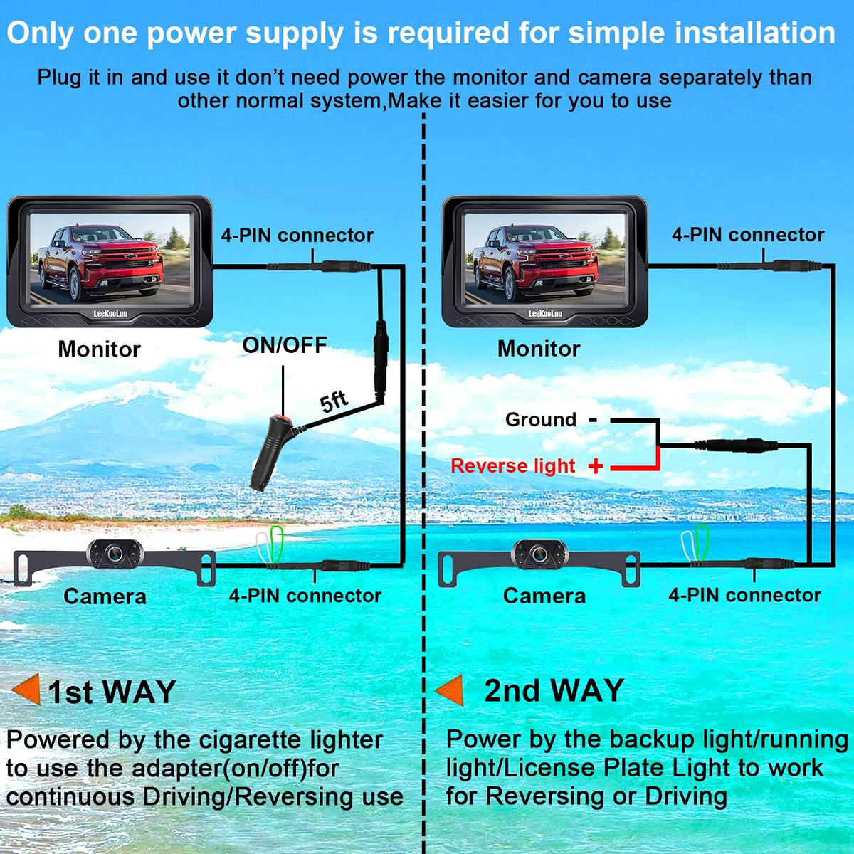 Backup Camera Rear View Monitor Kit HD 1080P Waterproof Night Vision Pack of 2 I330