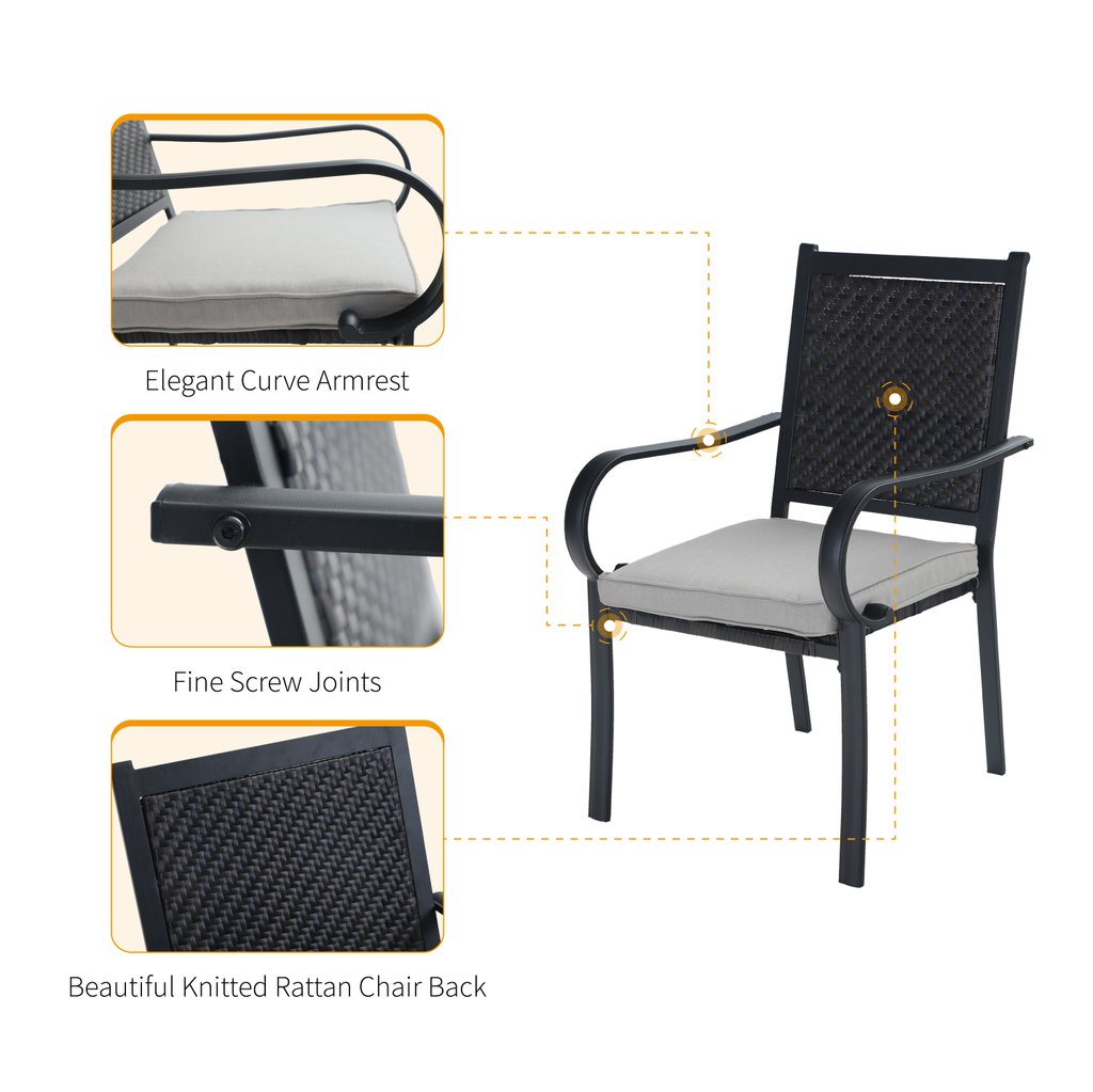 2-Piece Patio Rattan Wicker Armrest Chairs with Beige Cushion H8669