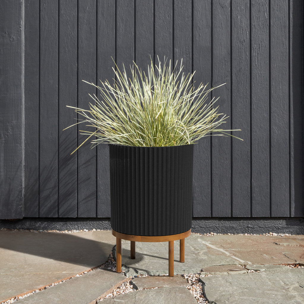 2-Pack Black/Brown Plastic-Stone Planter with Stand F38736