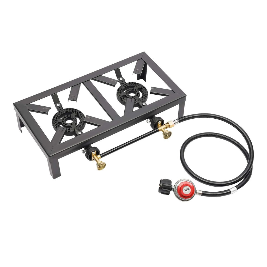 Portable Camping Stove Double Burner Outdoor Gas Stove with Regulator Hose Z3517