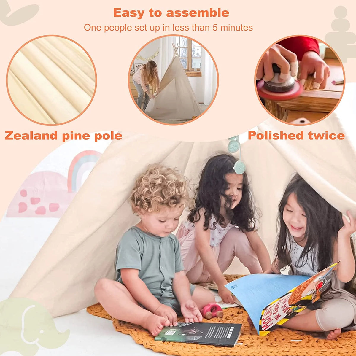 Canvas Teepee Tent for Kids with Window Z7067