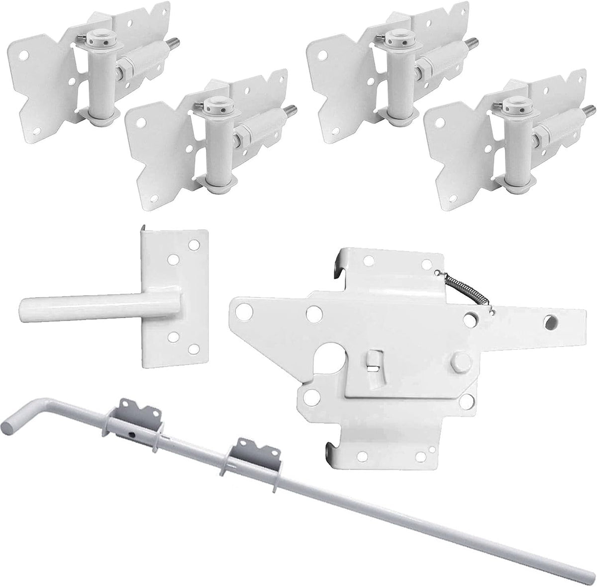 Black Double Fence Gate Hardware Kit with 4 Hinges, 1 Latch, 1 Drop Rod H3738