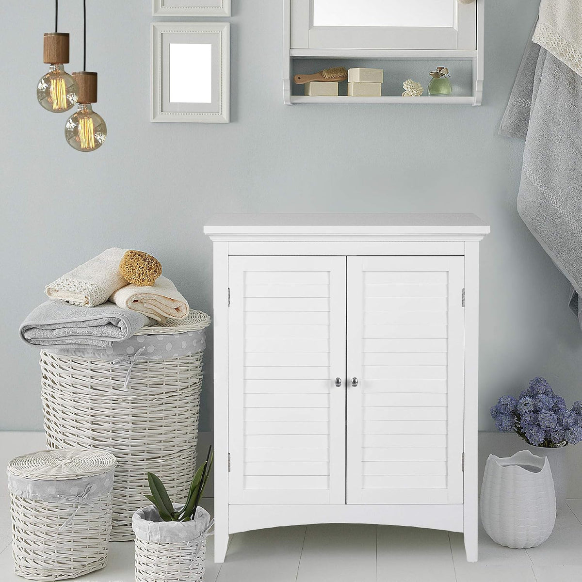 White Freestanding Floor Cabinet with 2 Shutter Doors 2 Adjustable Shelves D581805