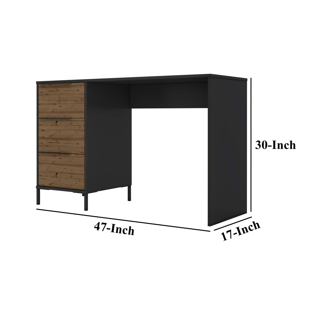 Black and Brown Wooden Desk with 3 Drawers H296489