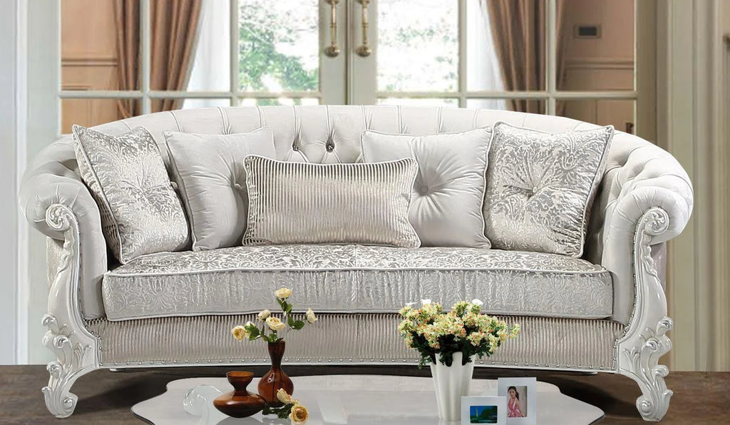 Pearl White Wood Sofa Set 3Pcs B9415