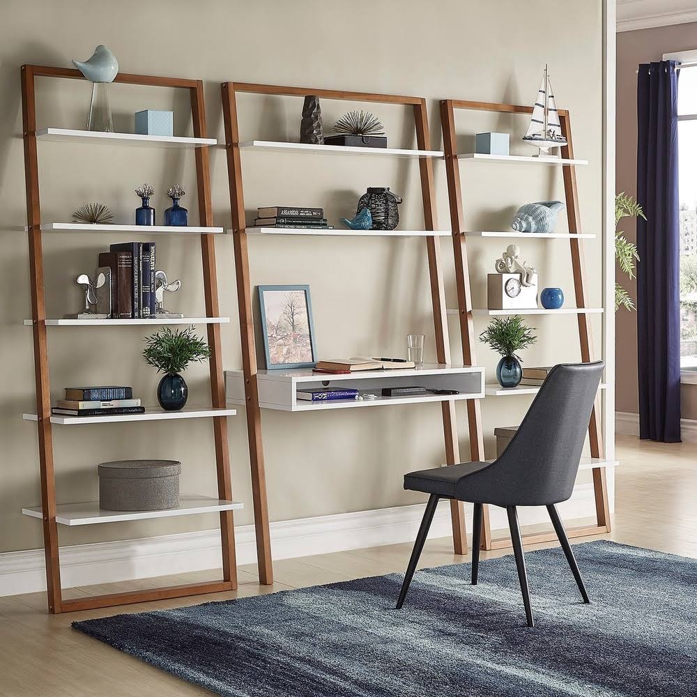 Black and Oak Finish Leaning Ladder Shelves O8416